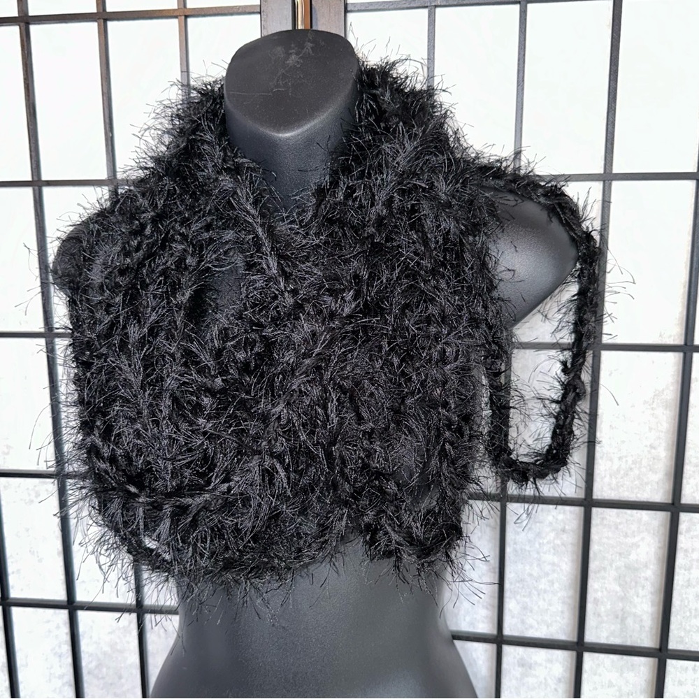 Adorable Versatile Black Infinity Fluffy Scarf - image 2